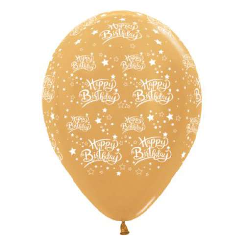 Metallic Gold Happy Birthday Latex balloons - Click Image to Close